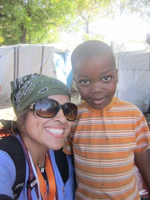 Sonia with patient in Haiti