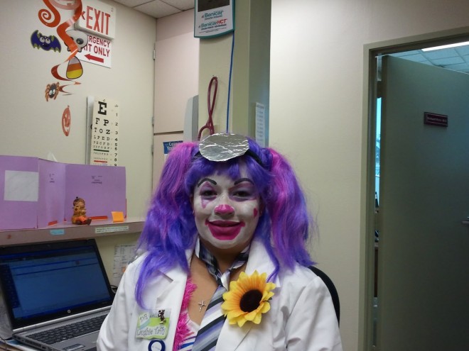 Jessica (LVN, Family Practice): "Event was Halloween, just clowning around. Dr. Laughie Taffy water squirting flower, the kids really enjoyed their visit as well as our wonderful geriatric patients. They always need a smile on their face."